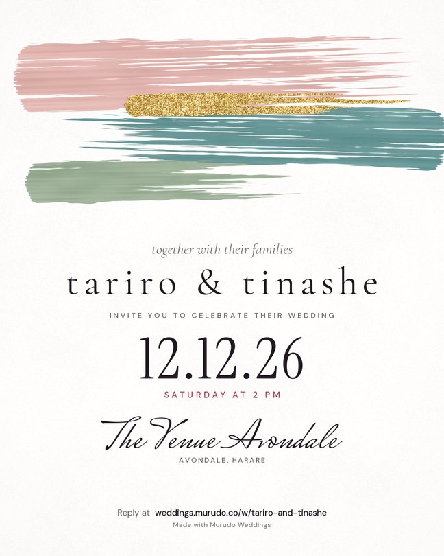 Brushstroke invitation design. Painted strokes and gold glitter.