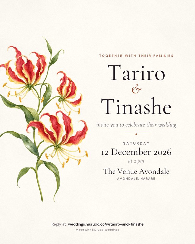 Flame Lily invitation design. Zimbabwe’s national flower.
