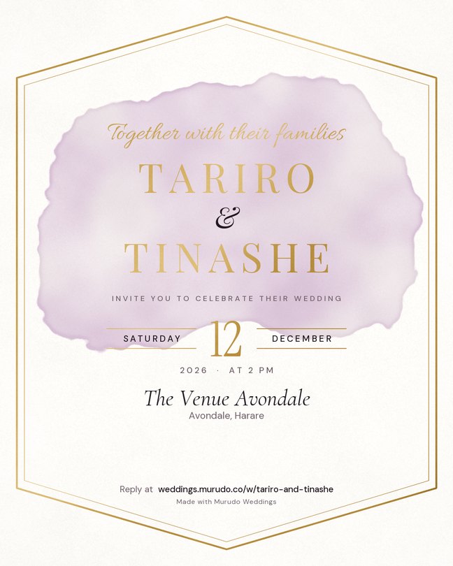 Gilded invitation design. Gold foil frame over a soft wash.